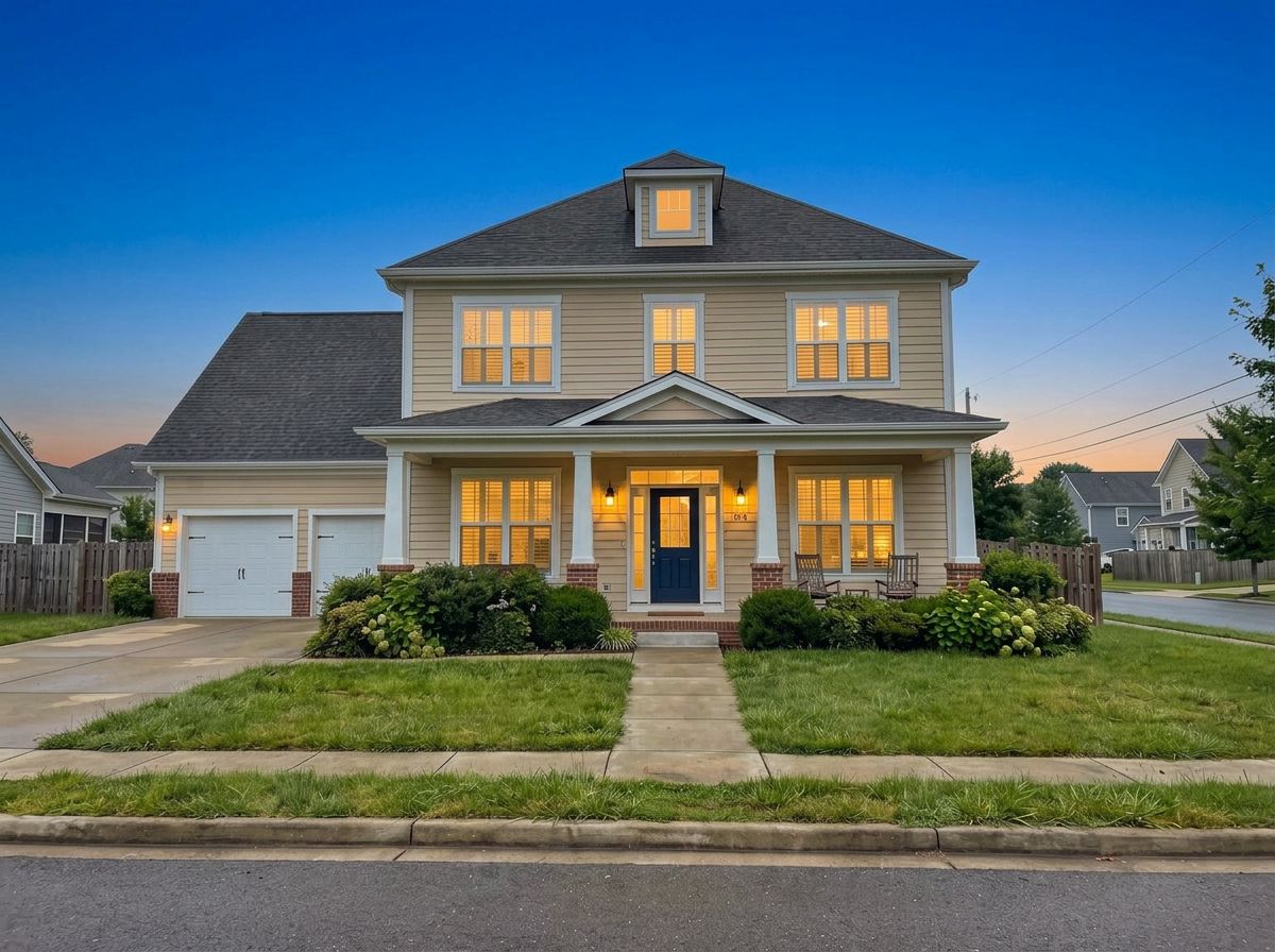Same rental property exterior converted to golden-hour twilight by FrameLifter